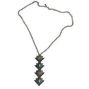 ELF Womens Long Gunmetal Dangle Blue Gem Fashion Pendant Necklace